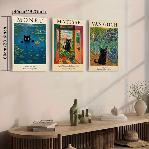 Set of 3 Black Cat Unframed Art Prints - Monet, Matisse, Van Gogh - Picture 7 of 11